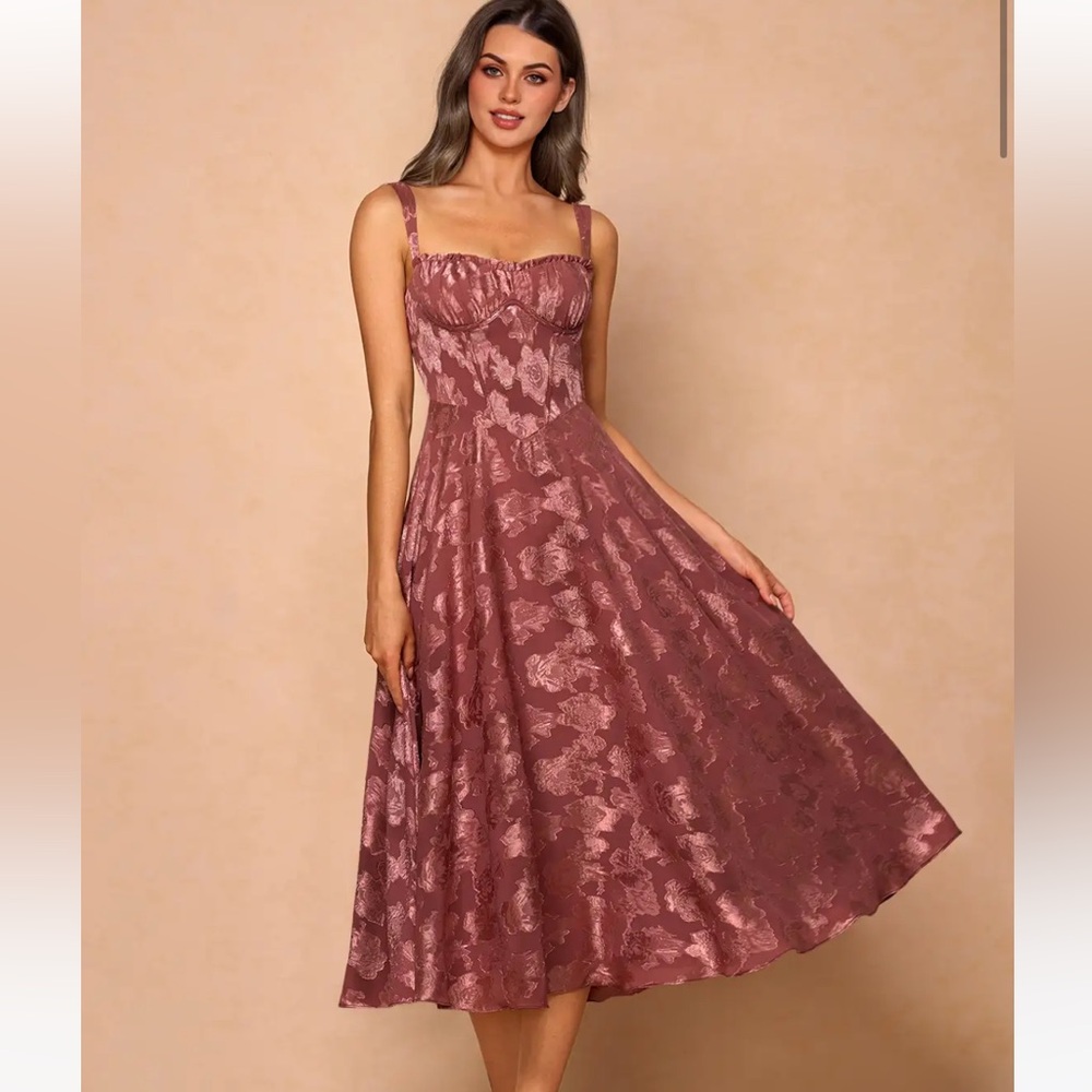 Azazie’s Atelier brand- size 8. Pink with floral appliqué.